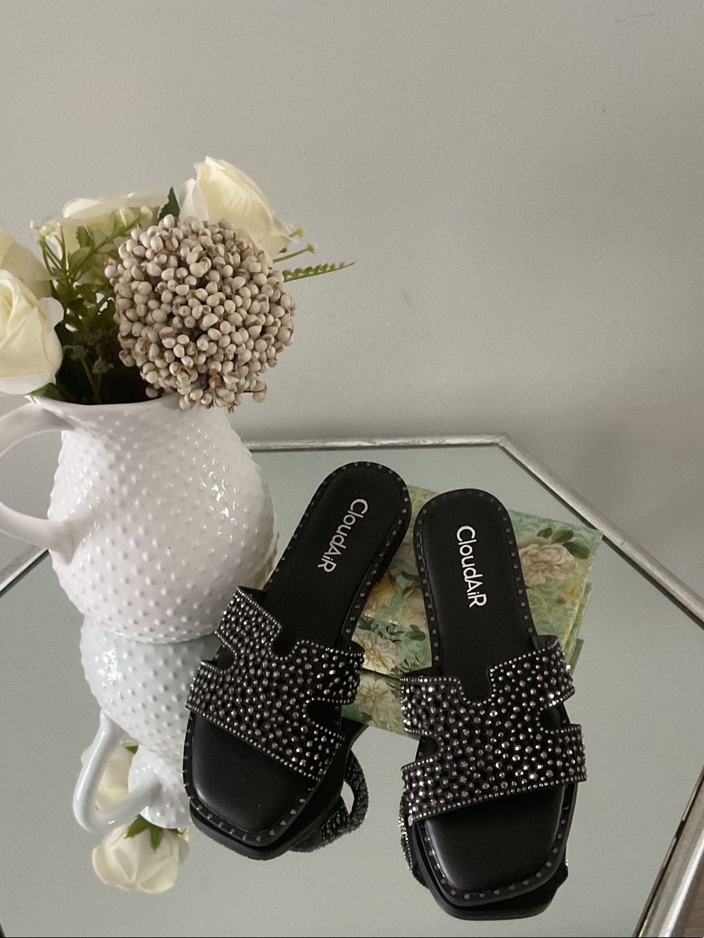 CloudAire Black Studded Slide Mules